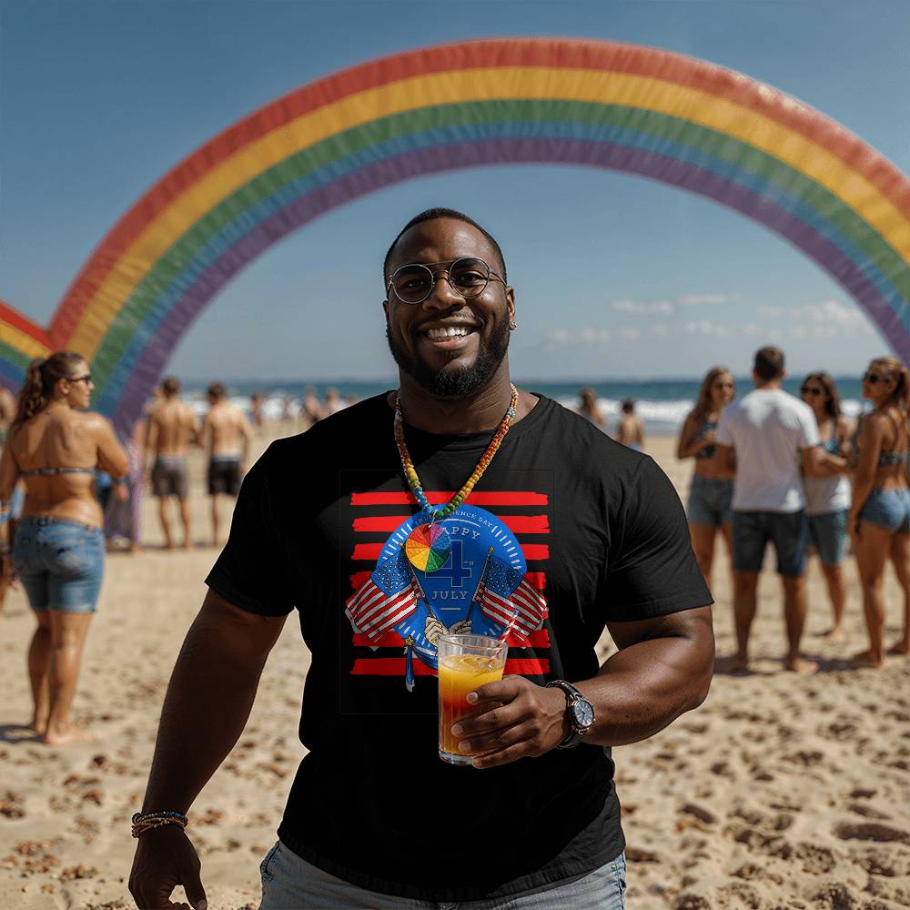 Happy Independence Twin Flags-Bella + Canvas 3001 Unisex-Jersey Tee Front Print