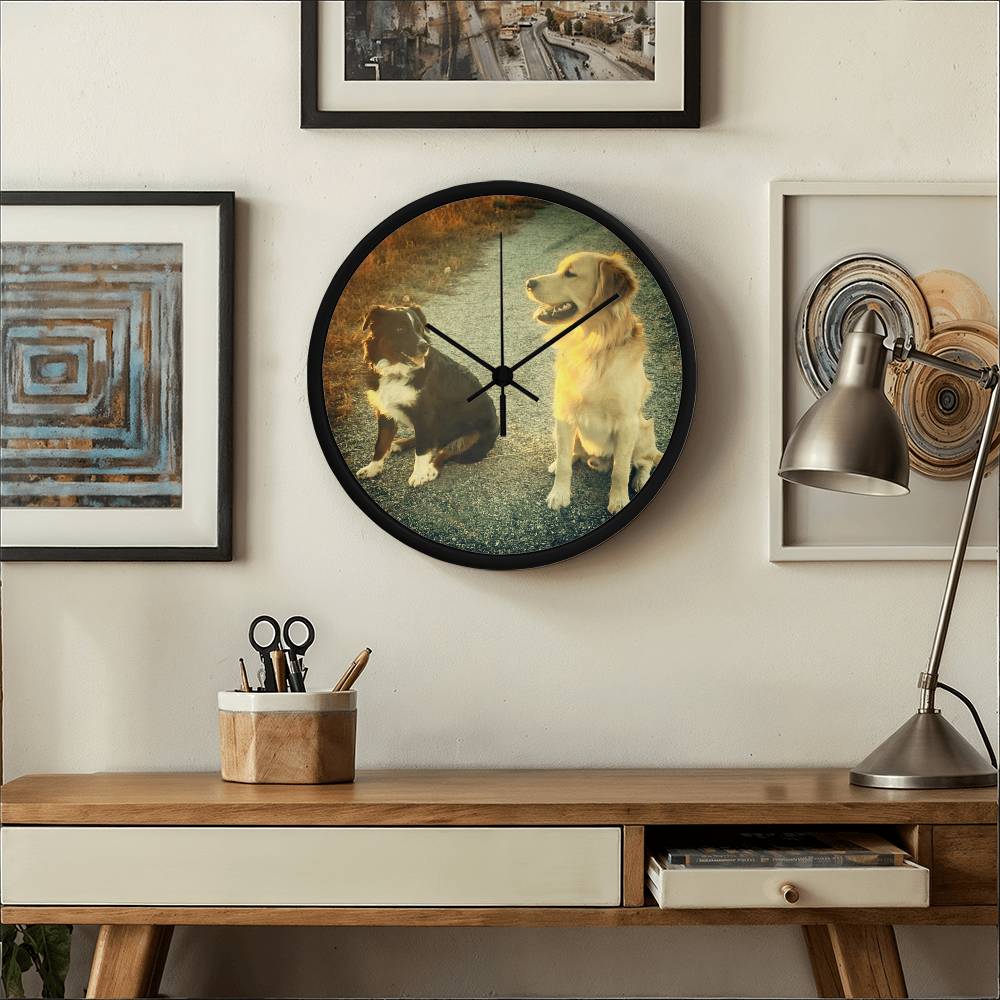 Wall Clock, Color Rimmed, Clock Face, Doggies Picture