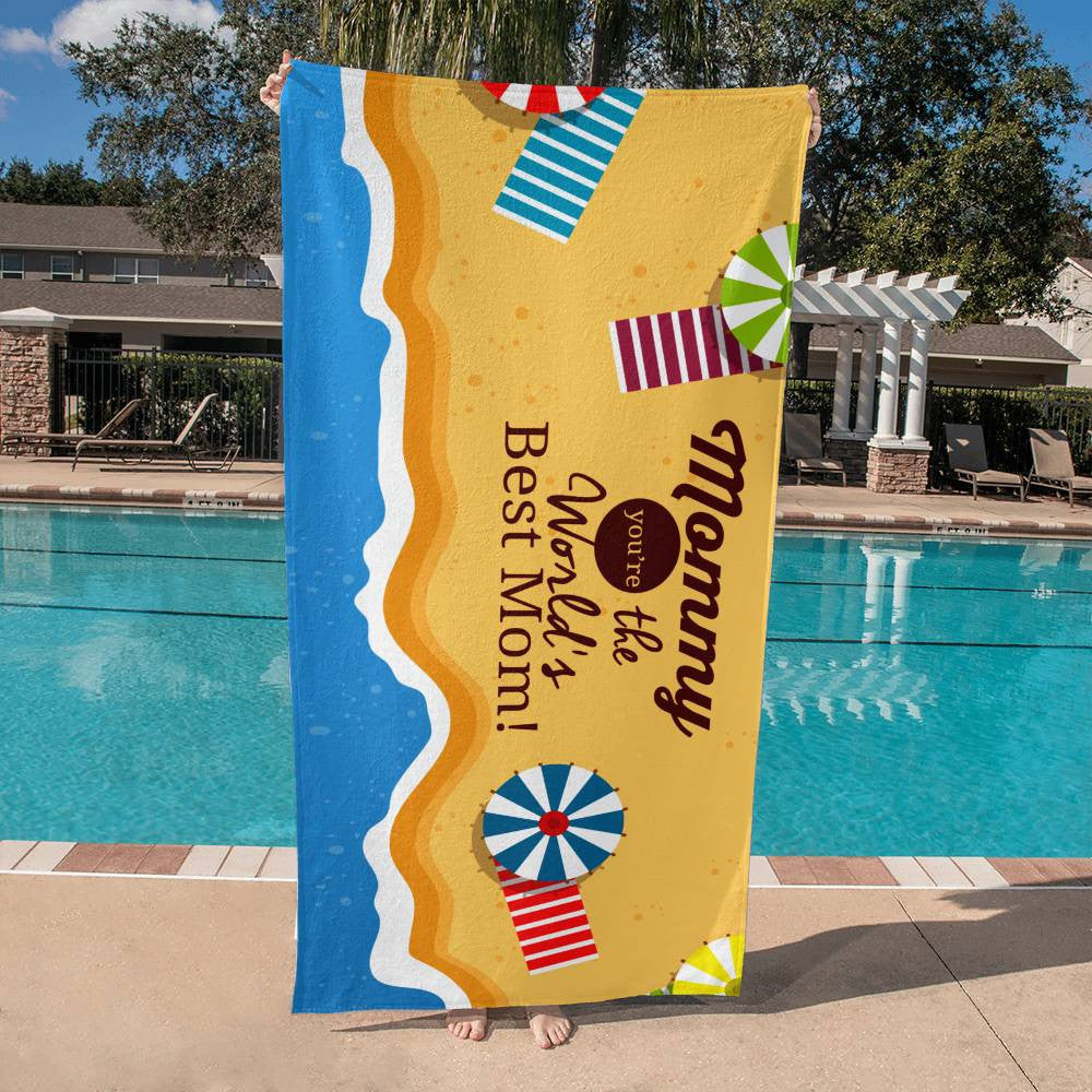 Beach Towel-Worlds Best Mom and Parasol