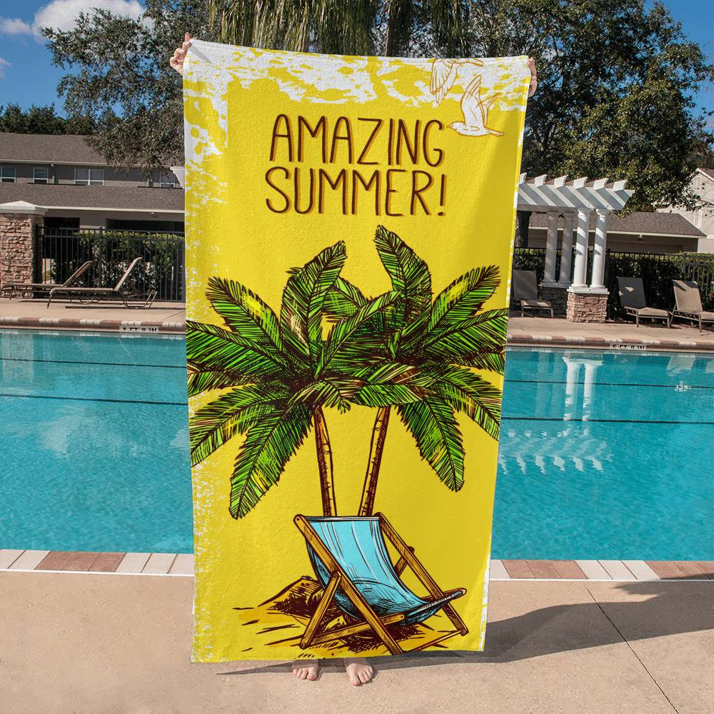 Beach Towel-Amazing Summer With Deck Chair and Palms