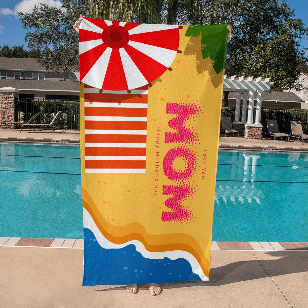 Beach Towel-Mom Beach and Parasol