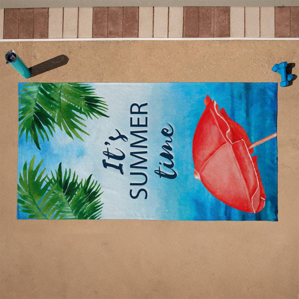 Beach Towel-Its Summer Time Palms and Parasol