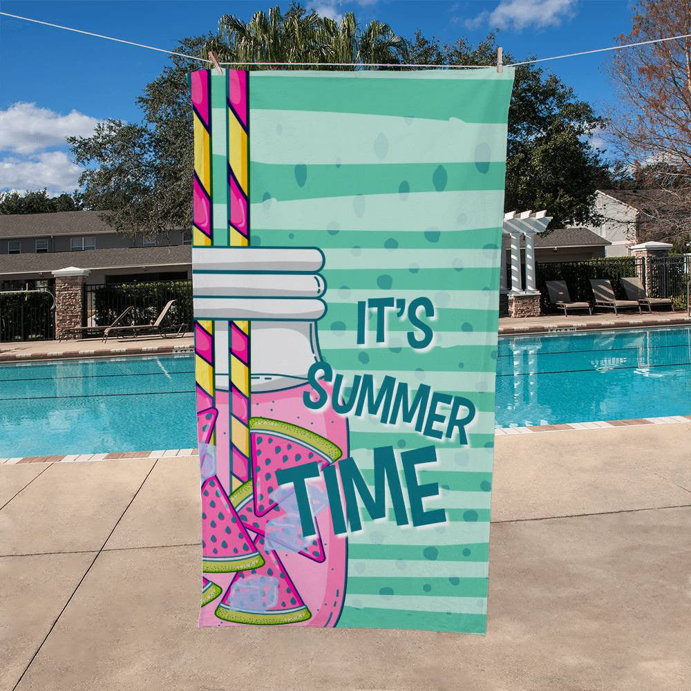 Beach Towel-Its Summer Time Drink and A Straw