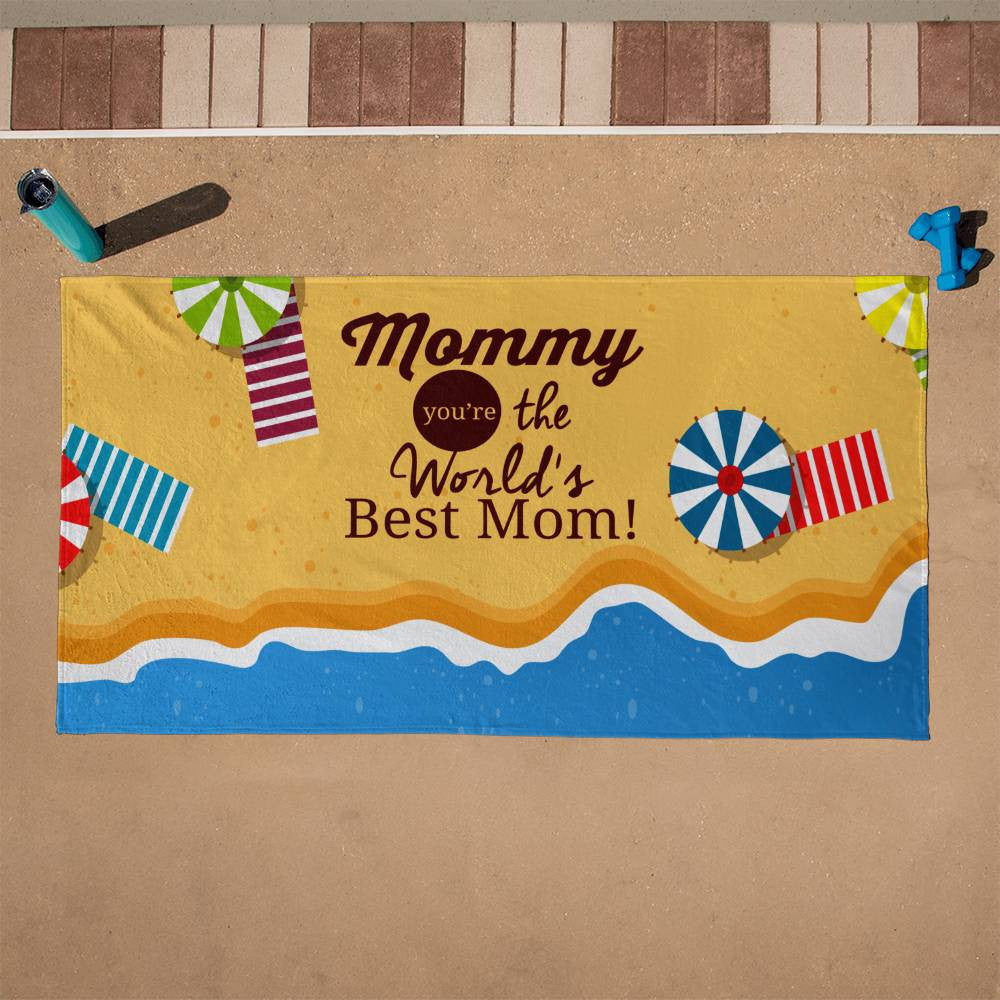 Beach Towel-Worlds Best Mom and Parasol