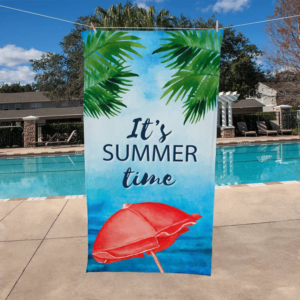 Beach Towel-Its Summer Time Palms and Parasol