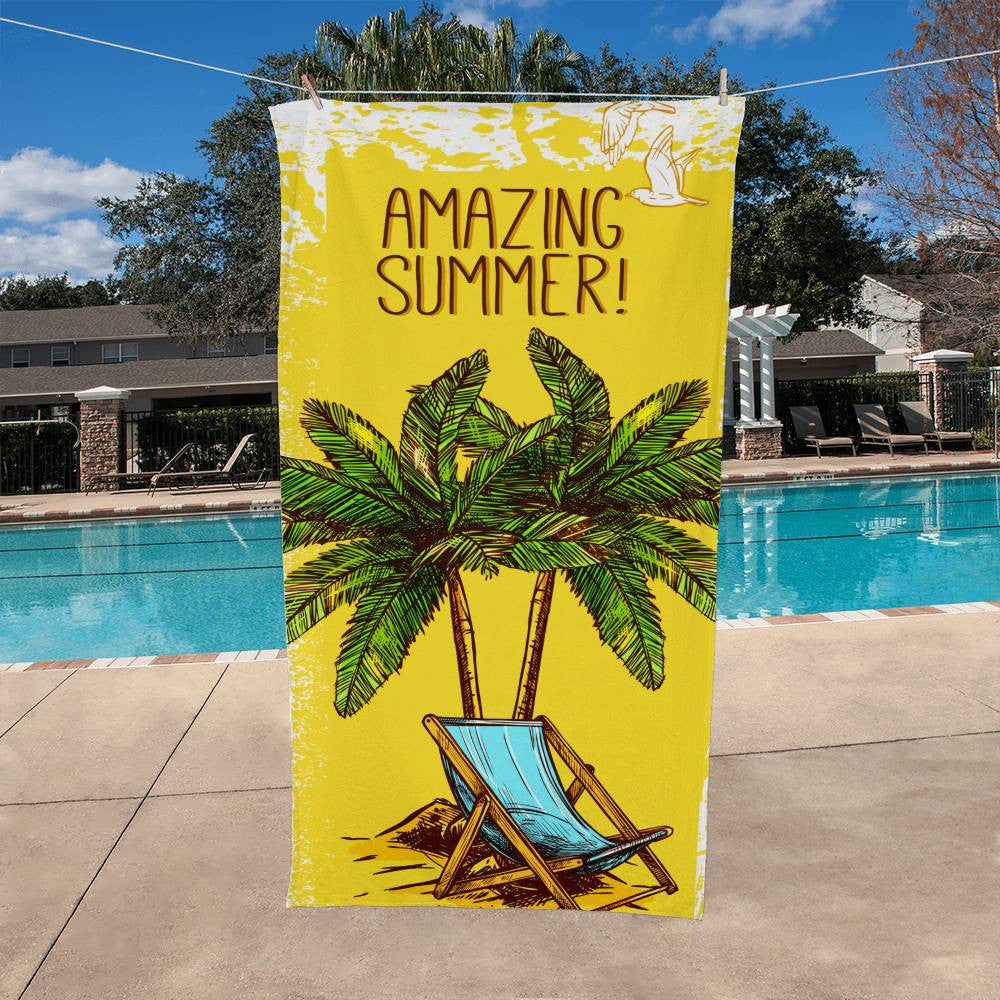 Beach Towel-Amazing Summer With Deck Chair and Palms