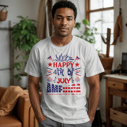 Happy 4th America-Bella Canvas + 3001 Unisex-Jersey Tee Front Print