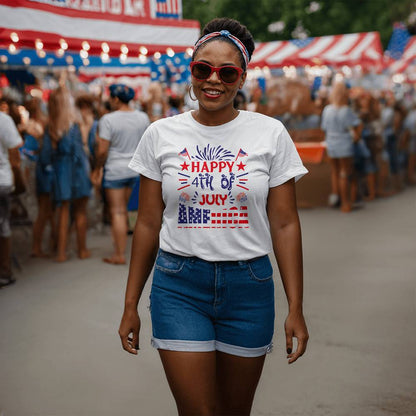 Happy 4th America-Bella Canvas + 3001 Unisex-Jersey Tee Front Print