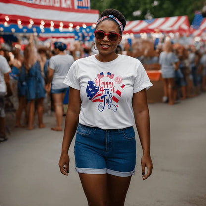 Happy 4th July Flags-Bella + Canvas 3001 Unisex-Jersey Tee Front Print