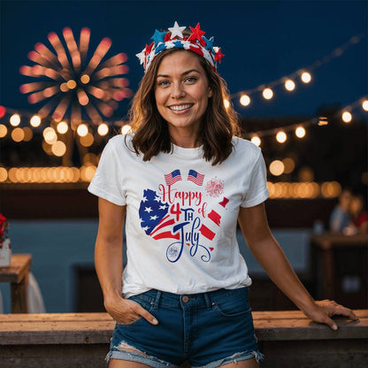 Happy 4th July Flags-Bella + Canvas 3001 Unisex-Jersey Tee Front Print