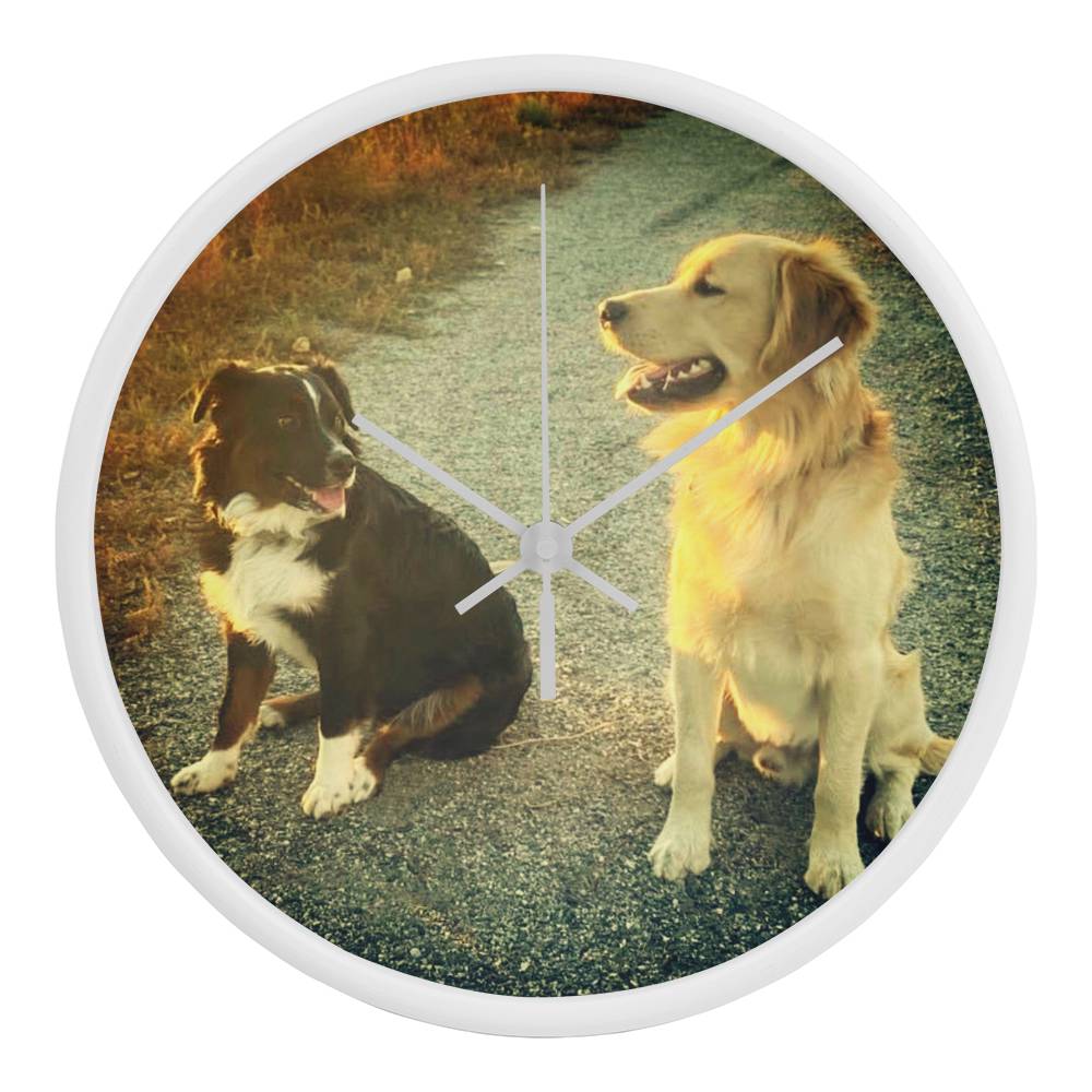 Wall Clock, Color Rimmed,  Clock Face, Doggies Picture