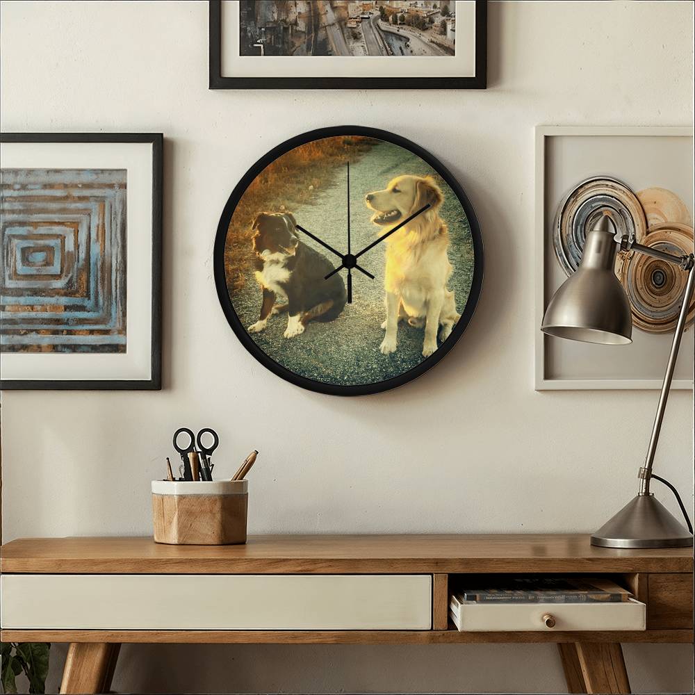 Wall Clock, Color Rimmed,  Clock Face, Doggies Picture