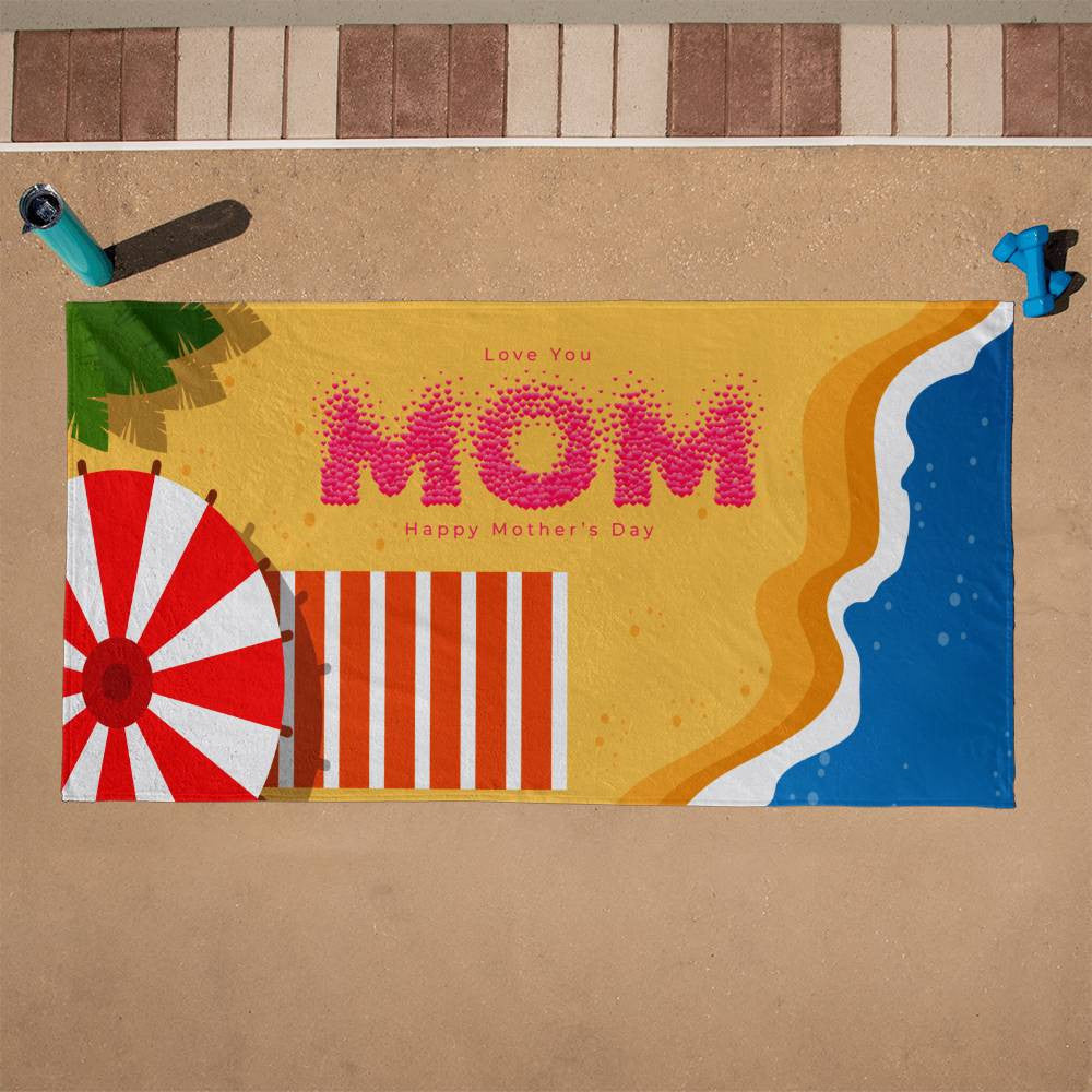 Beach Towel-Mom Beach and Parasol